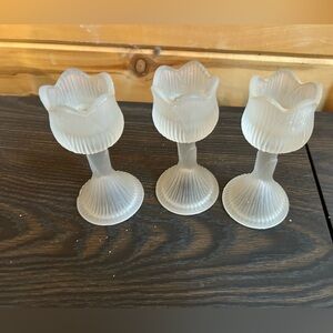 Frosted Glass Tulip Candle Holders 5 1/2” - Set of 3